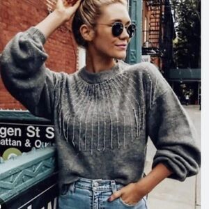 Cozy Gray embellished Beaded Knit Sweater - Women